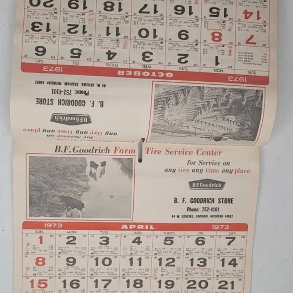 Vintage 1973 B.F. Goodrich Farm Tire Service Center Almanac Calendar
